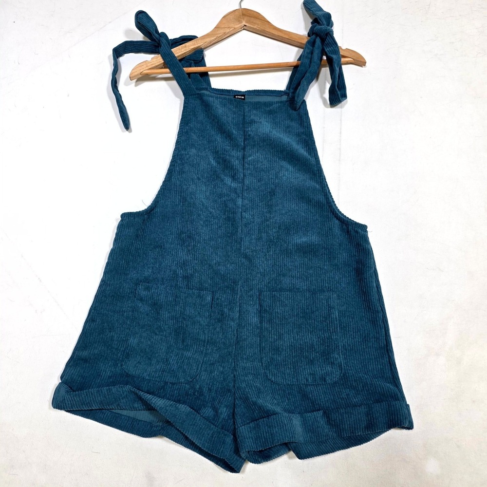 Corduroy Romper Wom Small Teal Tie Shoulder Bib Shortalls Overalls Boho Festival